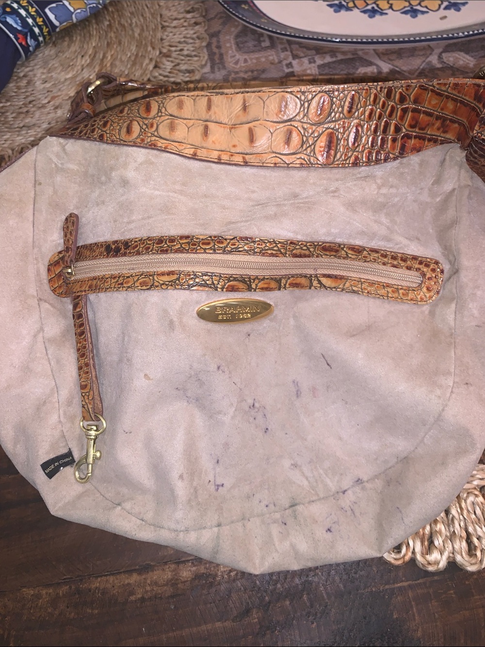 Brahmin Tan and Brown Croc-Embossed Leather Tote - Picture 11 of 12